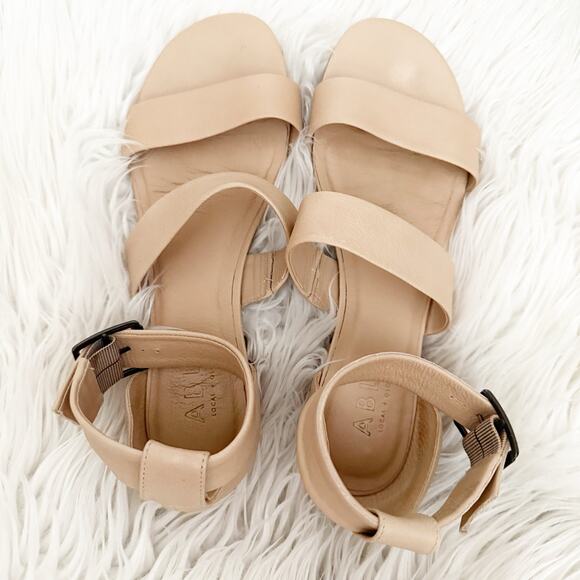 ABLE | Leather Light Tan Nude Block Low Heel Sandals Ankle Strap | Size 9.5 - Picture 2 of 8